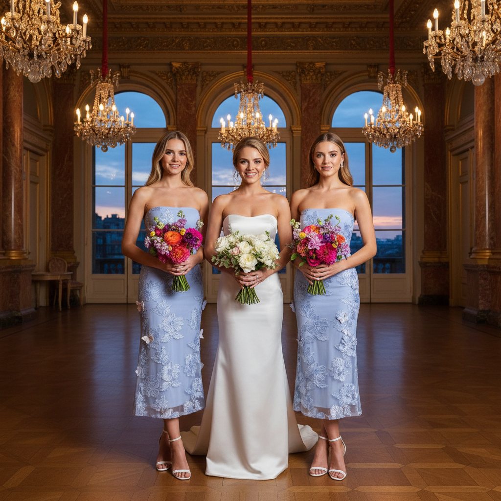 ZESICA Floral Mesh Strapless Midi Dress